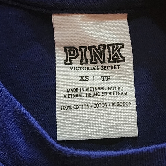 VS PINK Sequin Logo Long Sleeve Tee Shirt Royal Blue Size XS Cotton Top - Picture 6 of 6